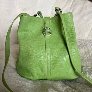 Puntotres Green Leather Bucket Bag - Women's Crossbody Shoulder Bag